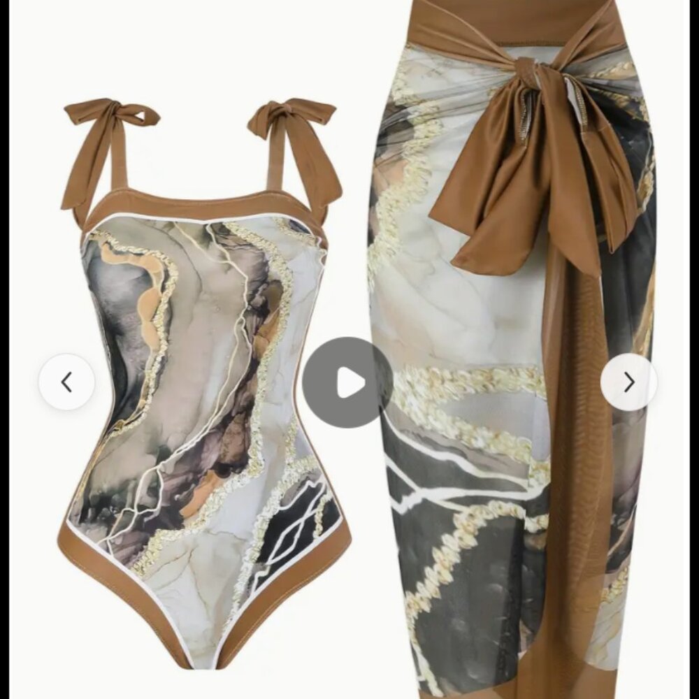 Swimsuit with a coverup marble Abstract pattern subtle lightning multiple colors